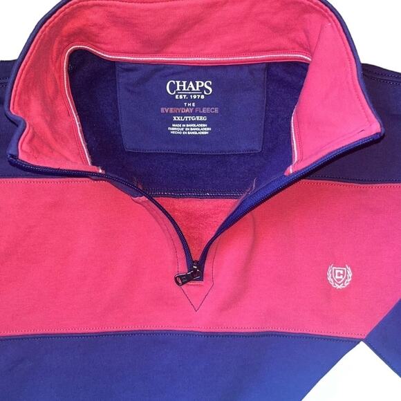 Chaps Pullover Fleece Mens Size XXL Pink Blue White Striped Comfy 1/4 Zip - Picture 4 of 7